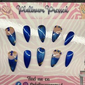 Blue and Gold Press-On Nails